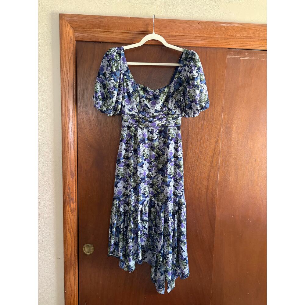 ASTR The Label Floral Puff Sleeve Midi Dress Size S Cottagecore Style Brunch